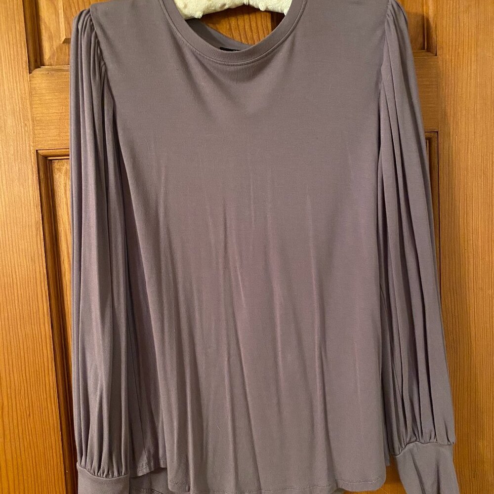 Tahari long puffy-sleeve, balloon-sleeve modal shirt